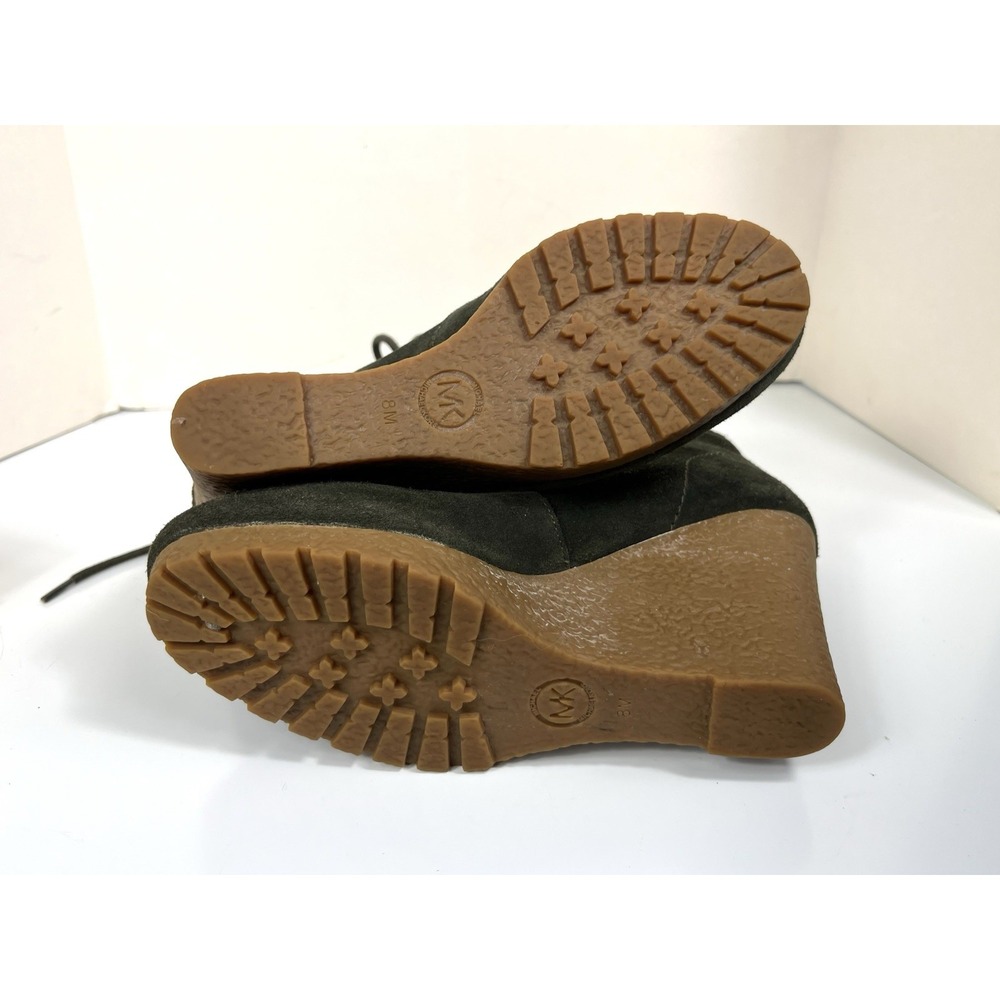 Michael Kors Size 8 Wedge Booties Green Gray Suede Lace-Up Platform Ankle Great! - Picture 13 of 16
